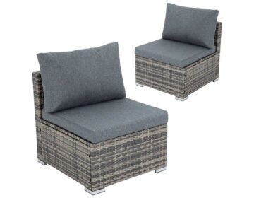 Lounge Sofa Couch (Set of 2) Wicker Outdoor Grey + Cushions