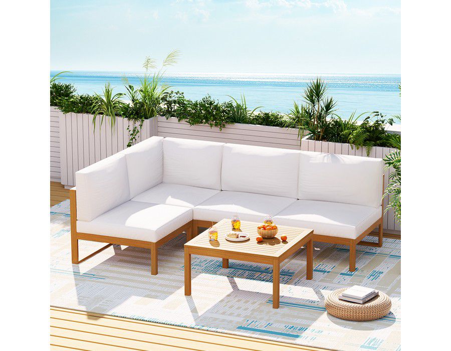 Lounge Sofa Couch (5pc | 4-seater) Acacia Wood Outdoor Set Brown - Image 4