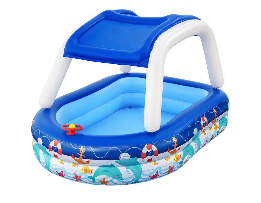 Kids Pool Splash Water Activity Play Area Inflatable Covered Blue