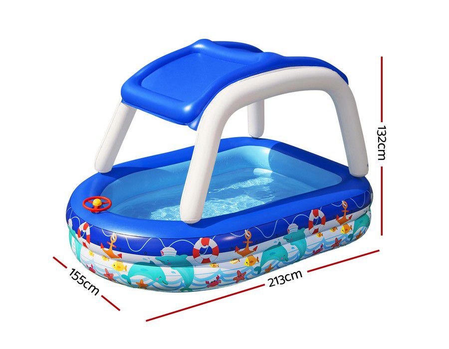 Kids Pool Splash Water Activity Play Area Inflatable Covered Blue - Image 2