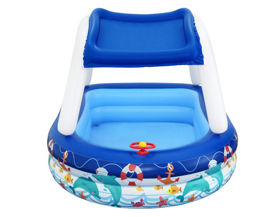 Kids Pool Splash Water Activity Play Area Inflatable Covered Blue - Image 3