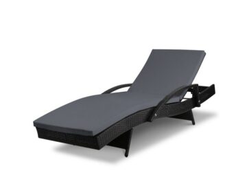 Sun Lounger Poolside Lounge Cushion Wicker Black
