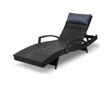 Sun Lounger Poolside Lounge Pillow Wicker Black
