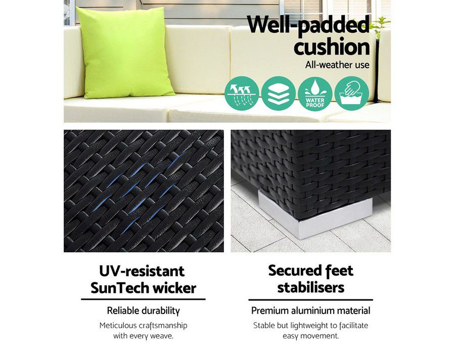 Outdoor Lounge Seating (11pc) Wicker Black + Table + Cushion - Image 3