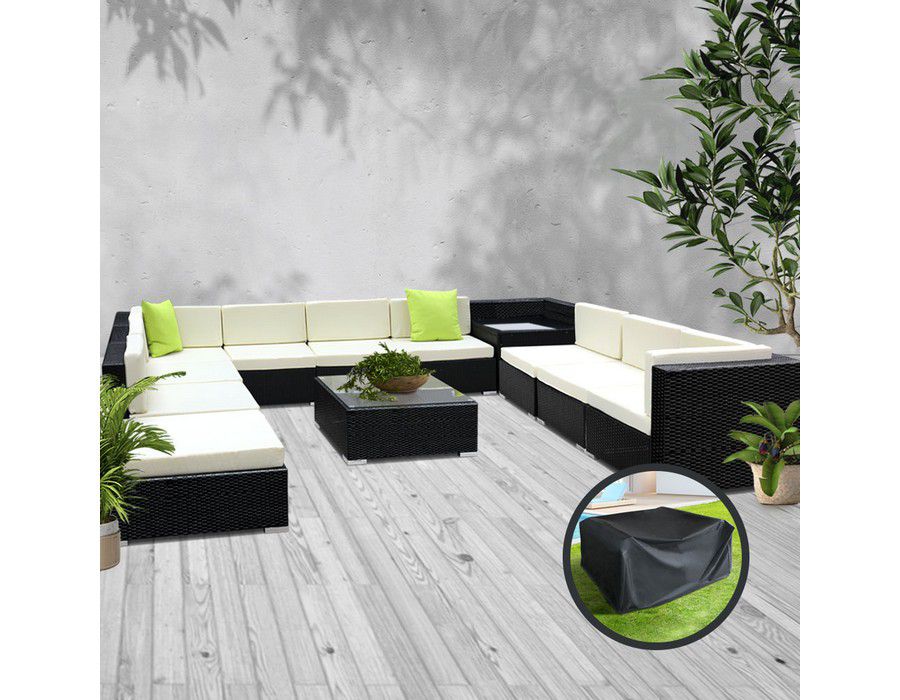 Outdoor Lounge Seating (12pc) Wicker Black + Table + Cushion - Image 5