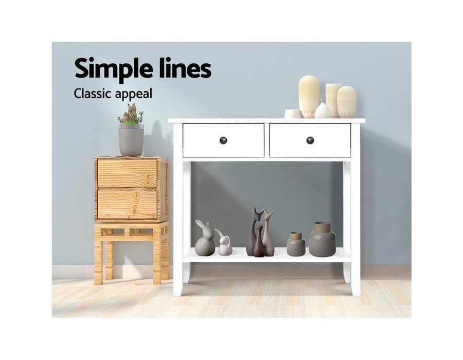 Console Table Storage Cabinet Sideboard (2-drawer) White - Image 4