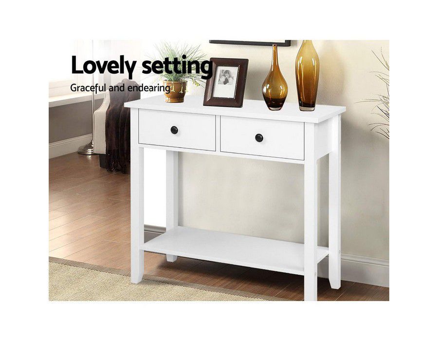 Console Table Storage Cabinet Sideboard (2-drawer) White - Image 3