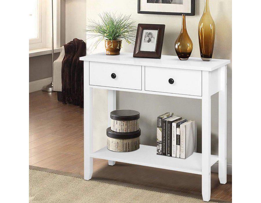 Console Table Storage Cabinet Sideboard (2-drawer) White - Image 2