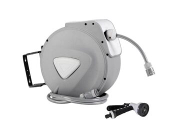 Garden Hose Water Pipe (10m) Retractable Reel Grey + Spray Nozzle