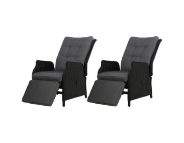 Armchair Chair (Set of 2) Outdoor Recliner Wicker Black