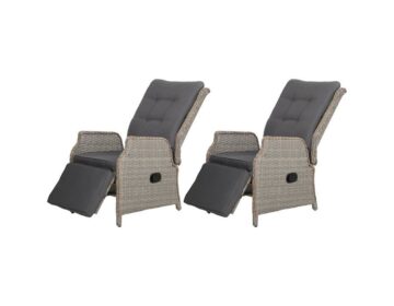 Armchair Chair (Set of 2) Outdoor Wicker Grey + Cushion