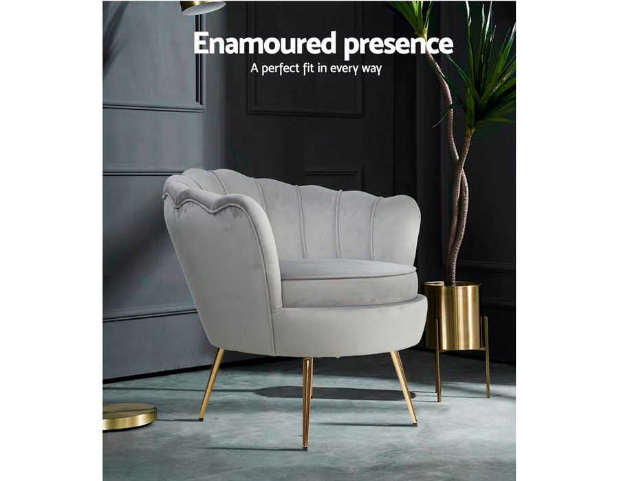 Armchair Chair Velvet Upholstery Grey - Image 2