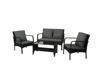 Outdoor Lounge Seating (Set of 4) Wicker Black + Cushions