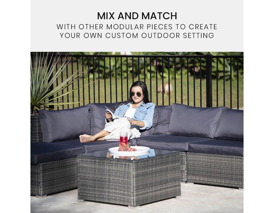 Lounge Sofa Couch Wicker Outdoor Grey + Cushion - Image 5