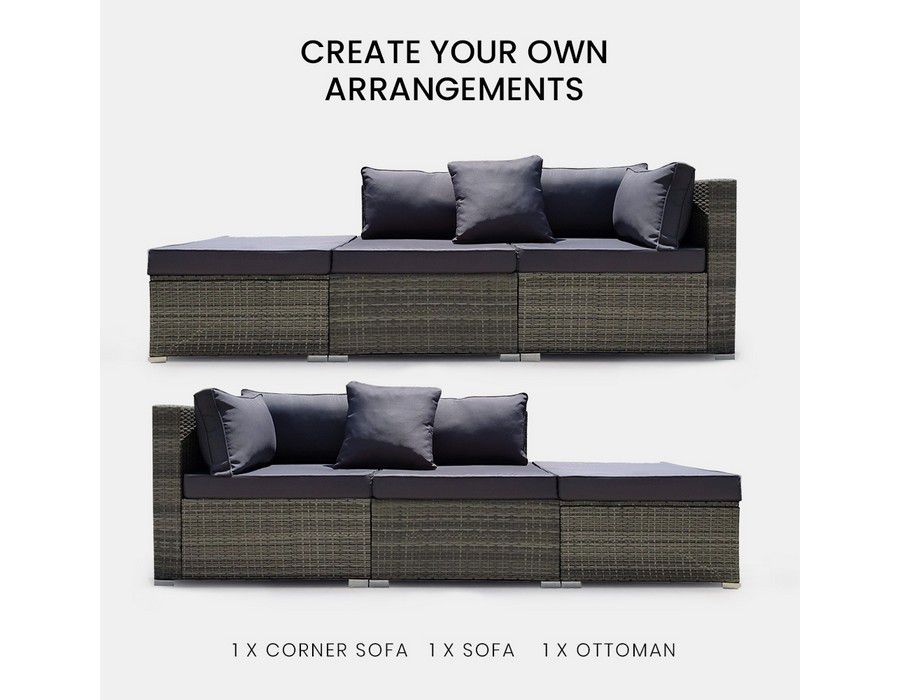 Lounge Sofa Couch (3-seater) Wicker Outdoor Grey - Image 3