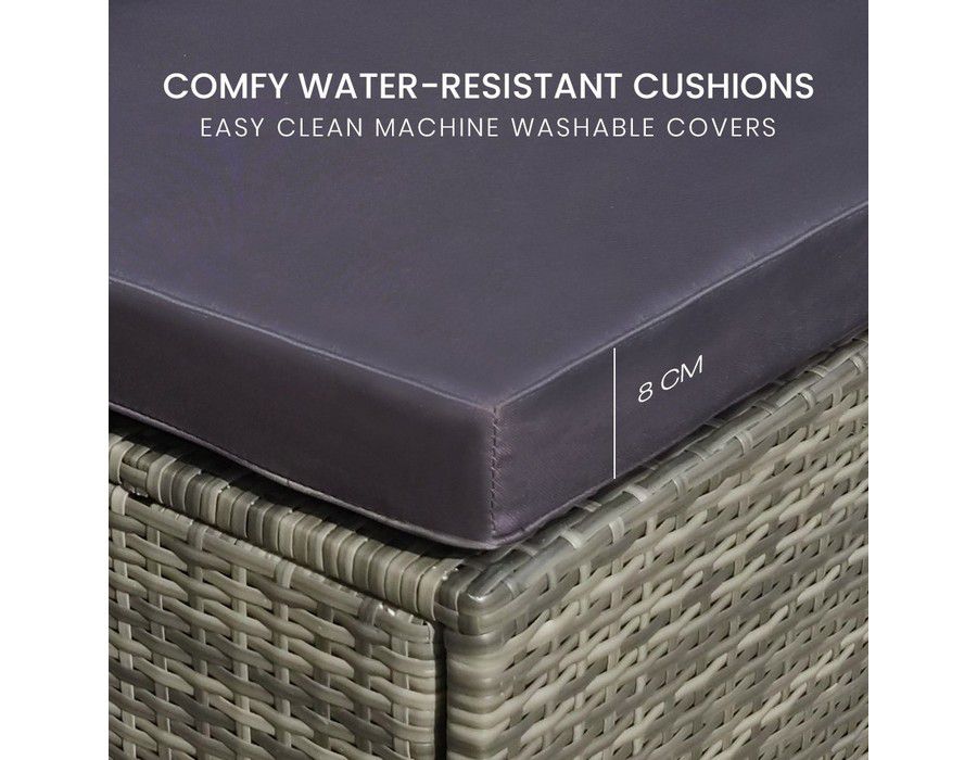 Lounge Sofa Couch (3-seater) Wicker Outdoor Grey - Image 4