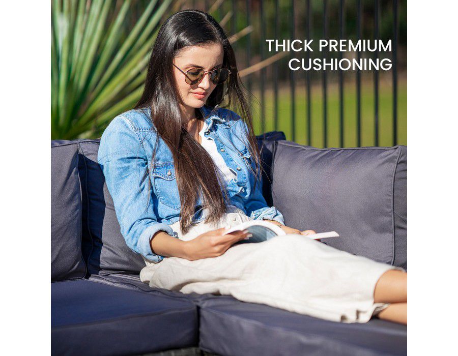 Lounge Sofa Couch (4pc | 3-seater) Wicker Outdoor Grey - Image 4