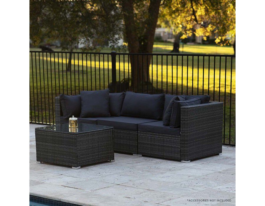 Lounge Sofa Couch (4pc | 3-seater) Wicker Outdoor Grey - Image 5