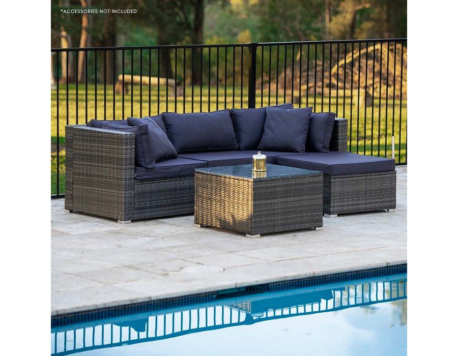 Lounge Sofa Couch (4-seater) Wicker Outdoor Grey - Image 5