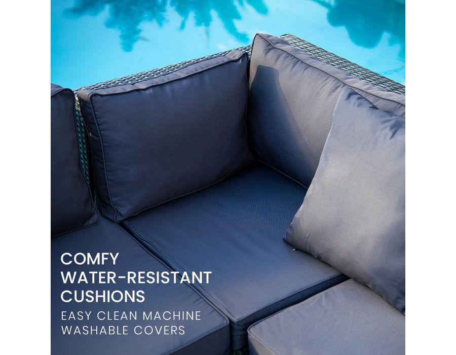 Lounge Sofa Couch (4-seater) Wicker Outdoor Grey - Image 2