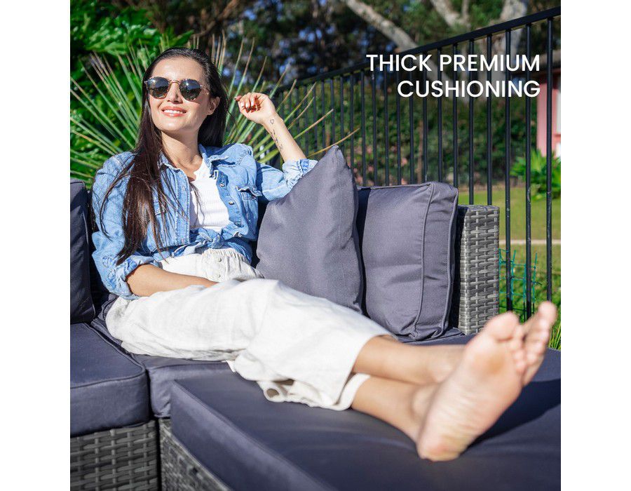 Lounge Sofa Couch (4-seater) Wicker Outdoor Grey - Image 4