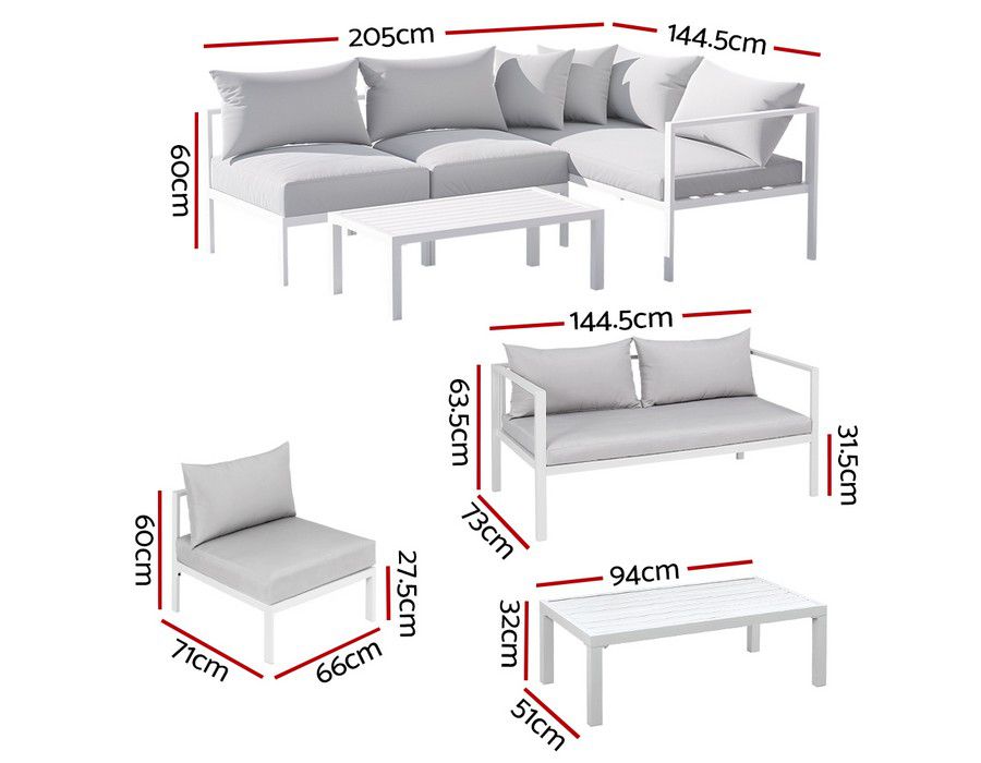 Lounge Sofa Couch (4-seater) Metal Outdoor White - Image 2
