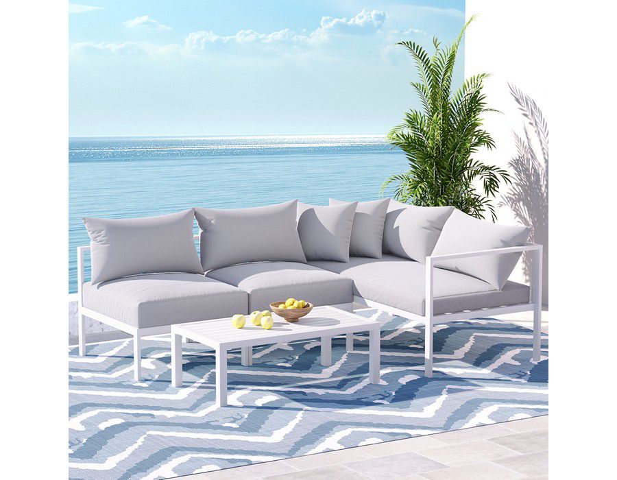 Lounge Sofa Couch (4-seater) Metal Outdoor White - Image 5