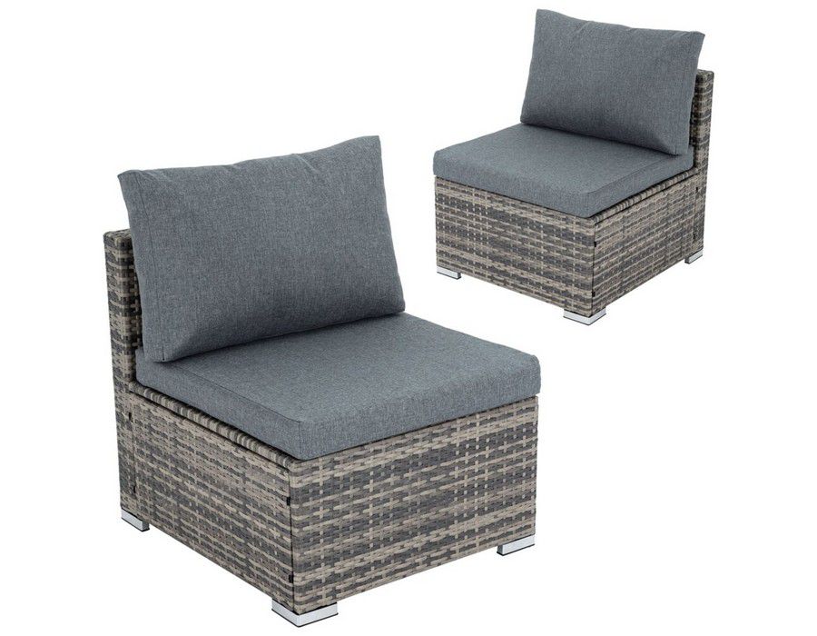 Lounge Sofa Couch (Set of 2) Wicker Outdoor Grey + Cushions