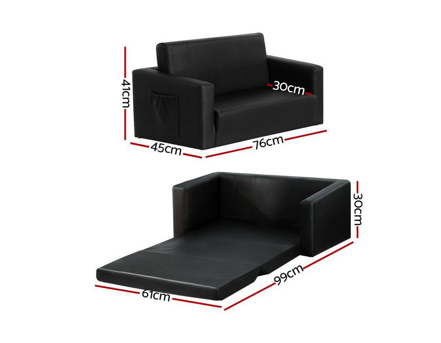 Lounge Sofa Couch (Kids | 2-seater) Adjustable Black - Image 2