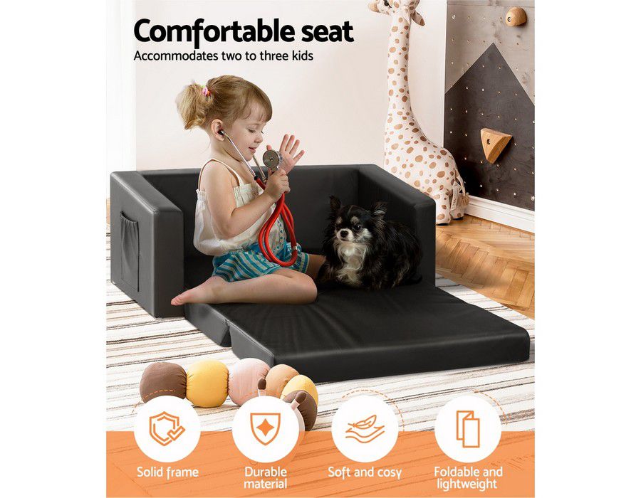 Lounge Sofa Couch (Kids | 2-seater) Adjustable Black - Image 5