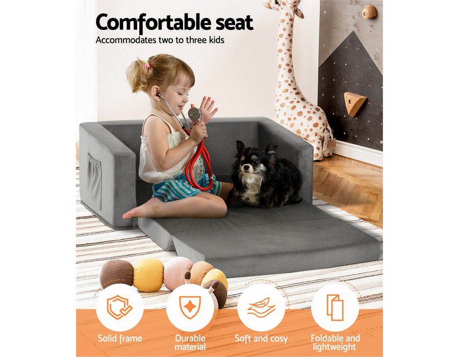 Lounge Sofa Couch (Kids | 2-seater) Adjustable Grey - Image 5