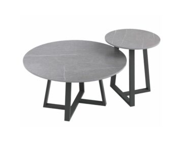 Coffee Table (2pc) Sintered Stone Top Metal Frame Luxury Grey