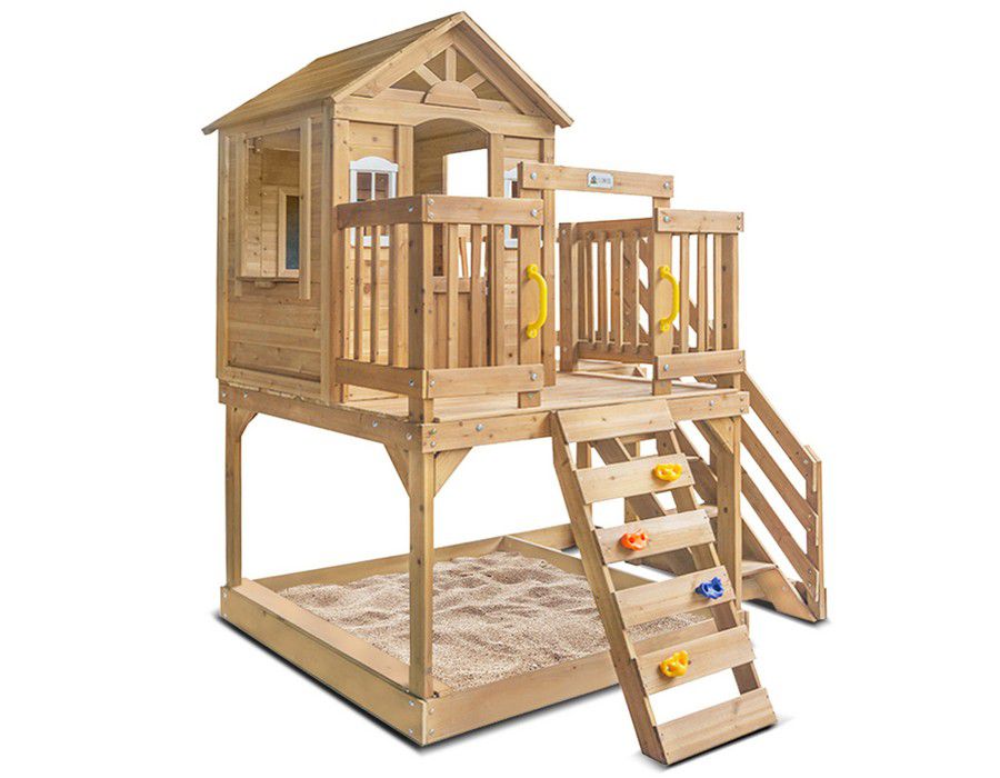 Kids Cubby House Playhouse Multi-activity with Sand Pit Natural - Image 2