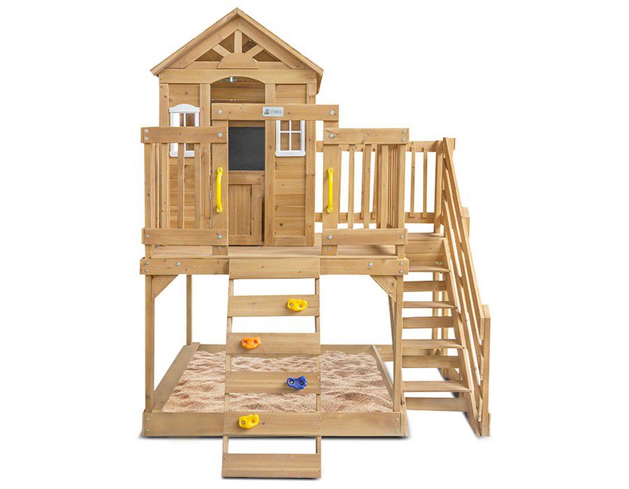 Kids Cubby House Playhouse Multi-activity with Sand Pit Natural - Image 3
