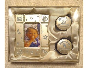 Baby Gift Pack Boy Photo Album 6x8cm + First Curl + First Tooth Silver Storage Blue